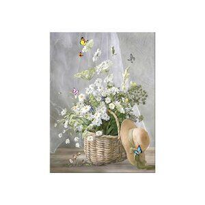 Flower Still Life Bamboo Basket Unframed Canvas Wall Art  24" X 32"